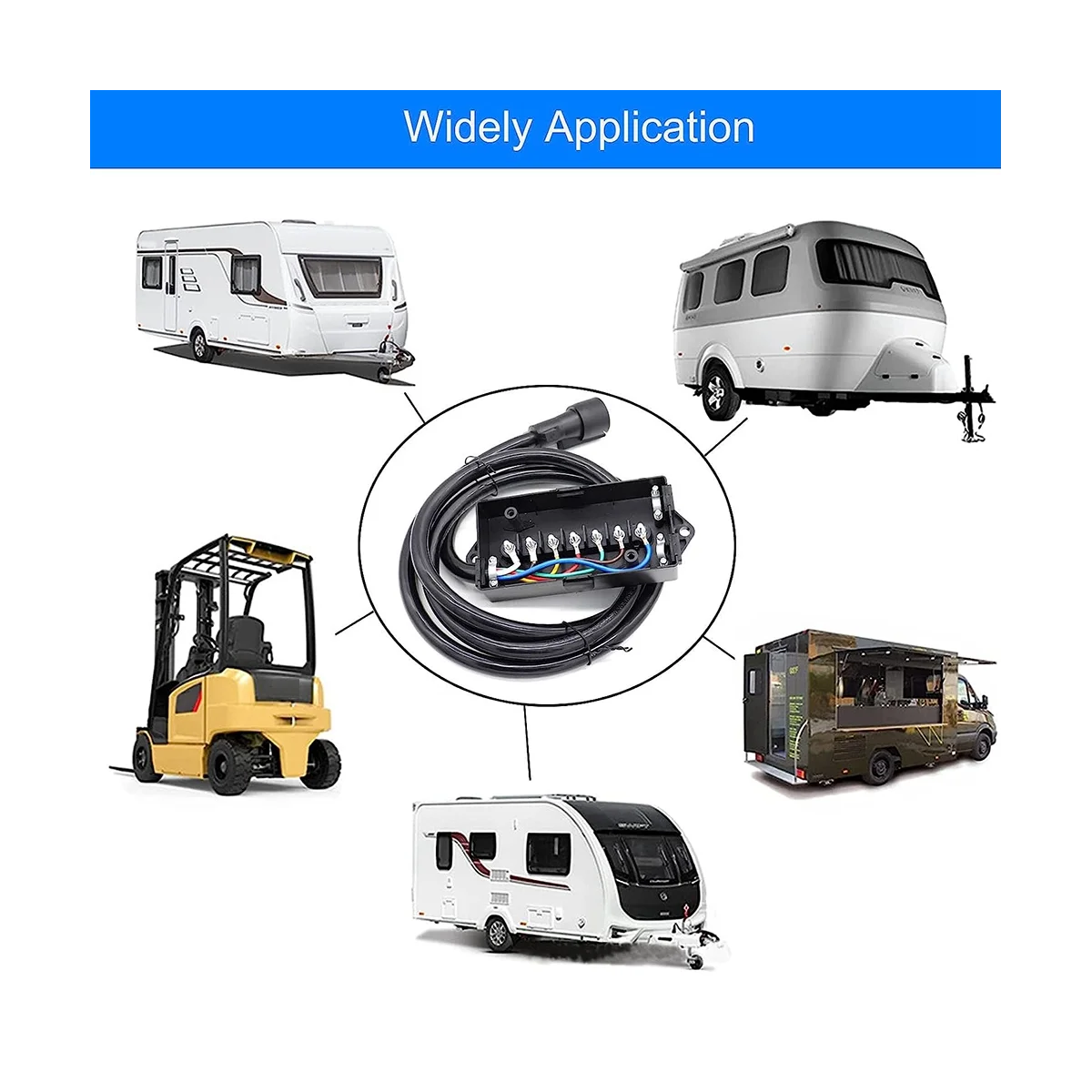 

8 Foot 7 Pin Trailer Plug Wiring Harness 7 Way RV Trailer Cord Wire with 7 Gang Waterproof Junction Box