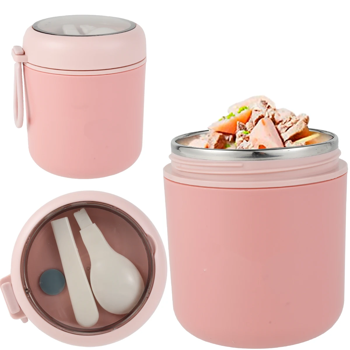 Vacuum Insulated Food Container Stainless Steel Thermal Wide Mouth Food Jar Portable Lunch Thermoses Foldable Spoon Lunchbox 1