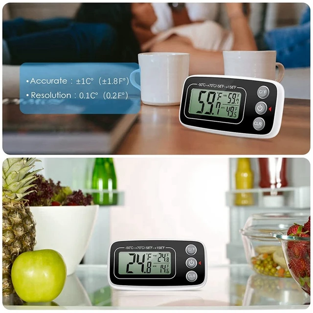 Digital Refrigerator Thermometer, Waterproof Freezer Thermometer