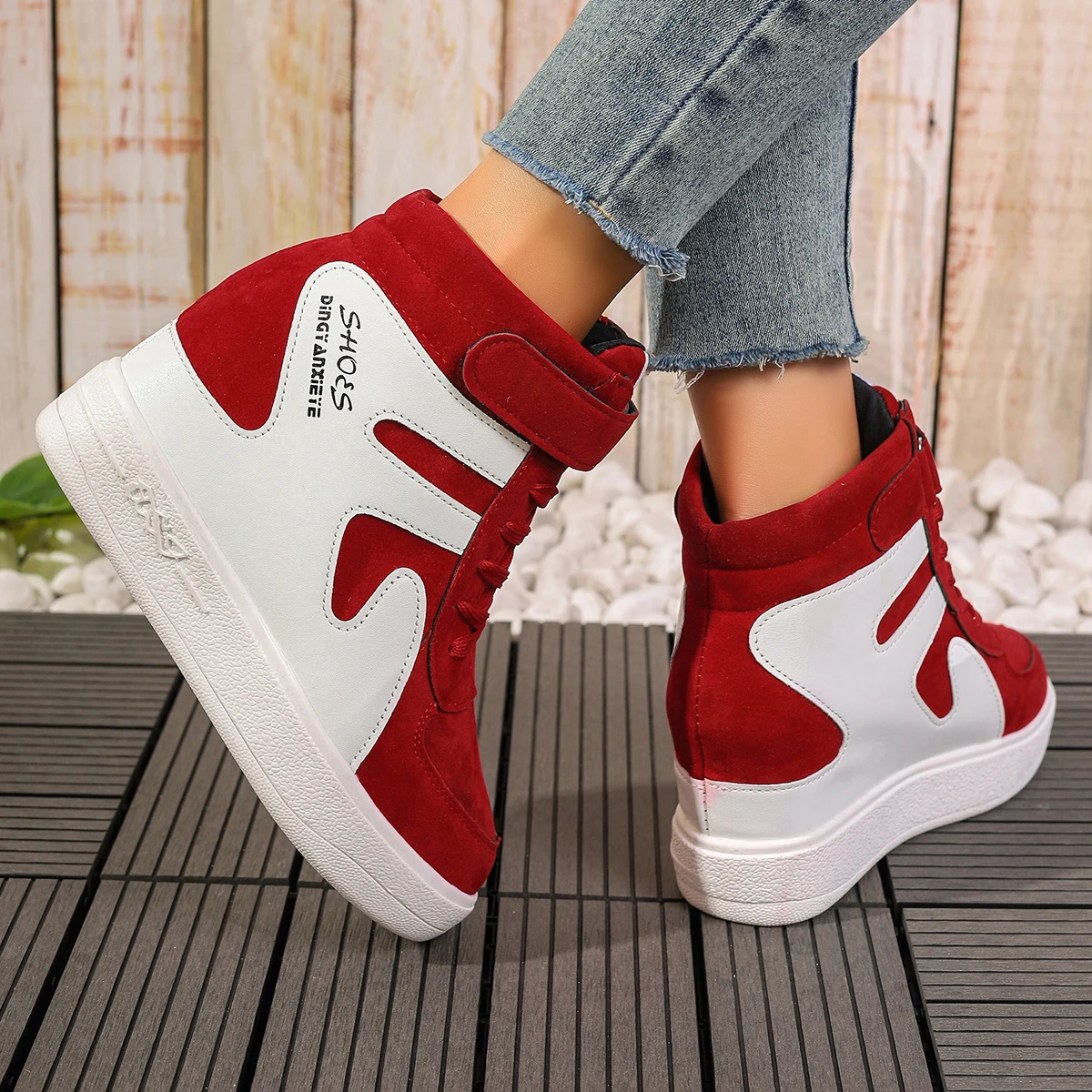 Sneakers Women New High Top Platform Casual Wedges Sneakers Autumn Winter Female Black Internal Increase Vulcanize Women Shoes 4