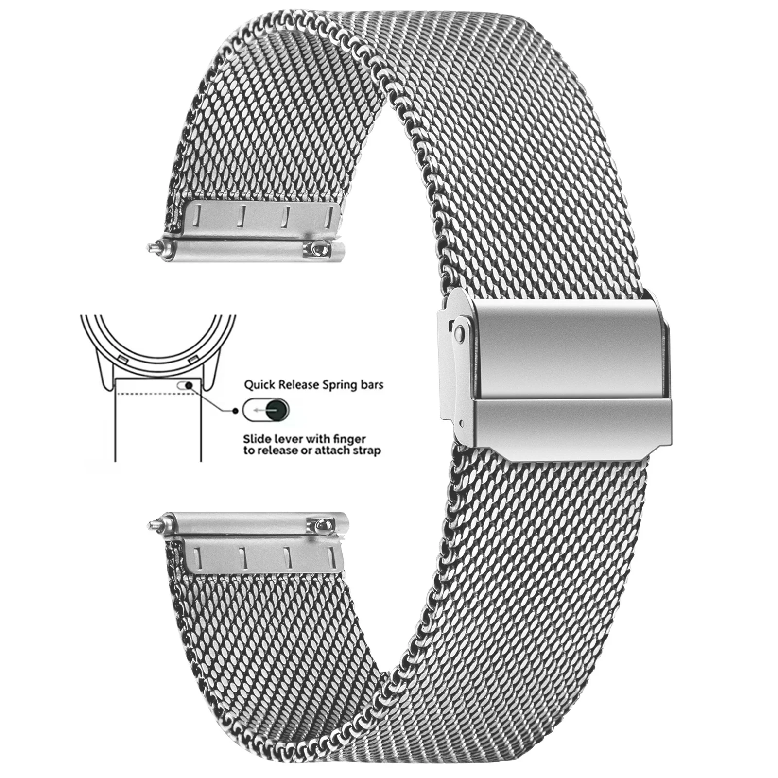 Sleek Mesh Milanese Stainless Steel Quick Release Watch Band - Adjustable Sizes