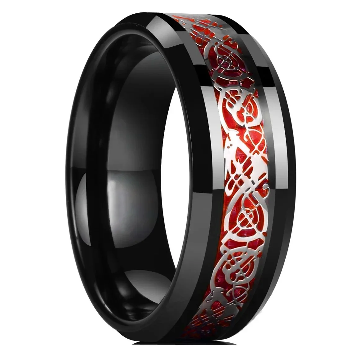 Sophisticated Silver Titanium Stainless Steel Men's Ring with Black Carbon Fiber Accent