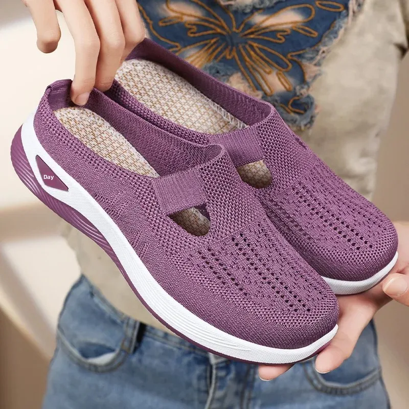 Women's Summer New Slip-On Outdoor Wearable Slippers Breathable Mesh Hollow Soft Bottom Comfortable Casual Shoes