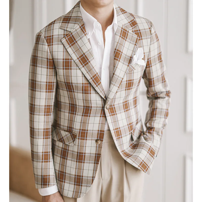 

Мужской Блейзер в клетку, британский Роскошный Ретро блейзер в клетку, Мужской Блейзер Hombre Mariage Homme, деловой Блейзер Homme, мужской блейзер