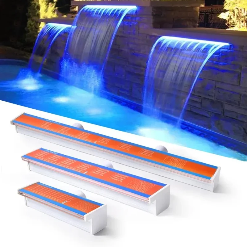 

Waterfall Pool Fountain ABS 12V rgb 60cm 120cm Pipe Connector Spillway Garden Outdoor Pond Rectangular Swimming Pool Fountain