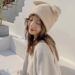 Draping Rabbit Ears Rabbit Fur Hat Women Autumn And Winter Knitted Wool Hat Winter Warm Caps Girls Women Gifts