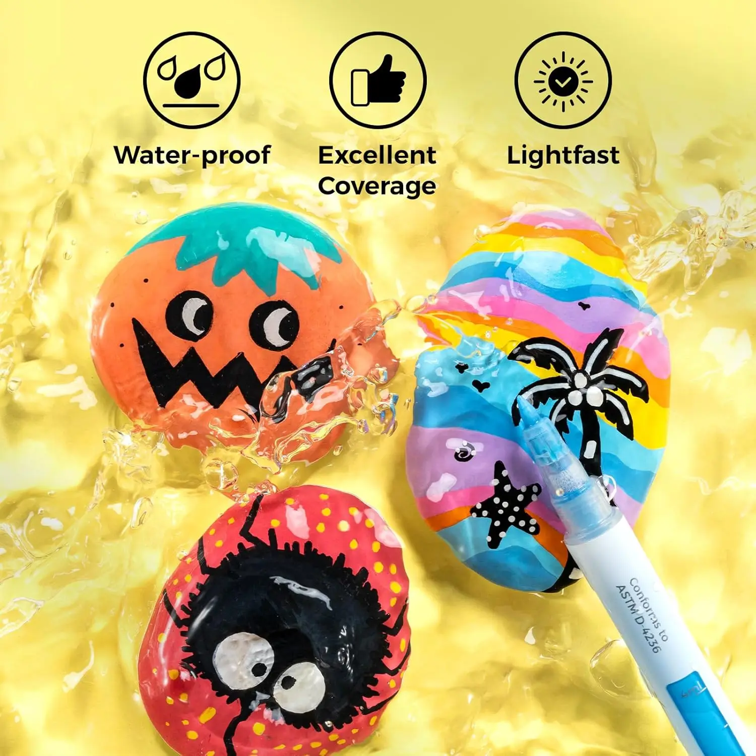 Ohuhu Acrylic Paint Markers 48 Paint Pens Reversible Tip Acrylic Markers Waterproof for Rock Painting Easter Egg Wood Plastic 2
