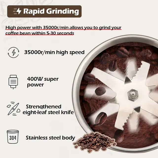 High Power Electric Coffee Grinder Kitchen Cereal Nuts Beans Spices Grains Grinder Machine Multifunctional Home Coffee Grinder 4