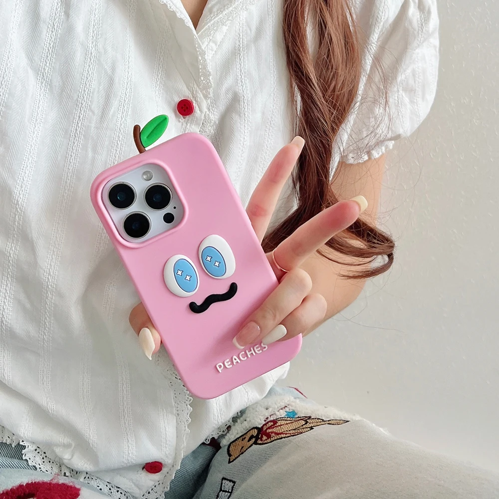 Kawaii 3D Cartoon Honey Peach Shockproof Soft Silicone Phone Case