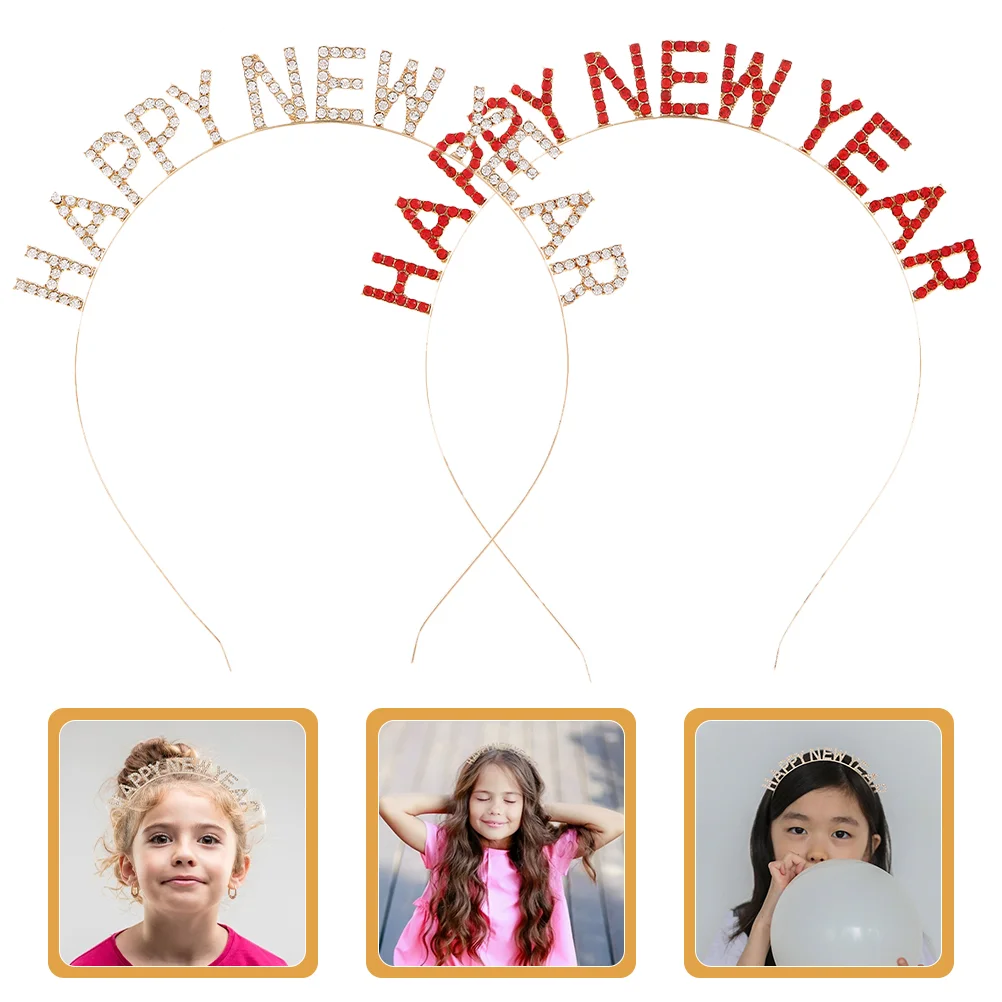 

2 Pcs Decorate Happy New Year Headband Miss Crown 2024 Headbands Alloy Women Hair Accessories