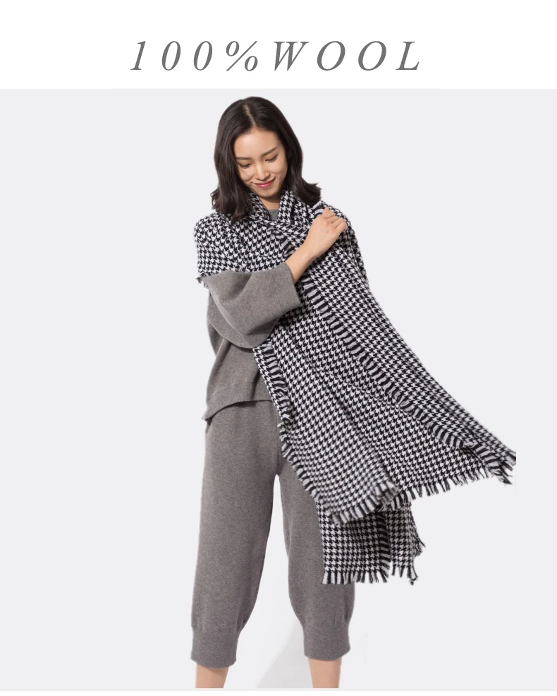 Frauen Herbst Winter Schal Dame Wolle Gefühl Muffler Frühling Herbst Große Decke Swallow Gird Schal Weiche Warm Houndstooth Wrap – Detail 5