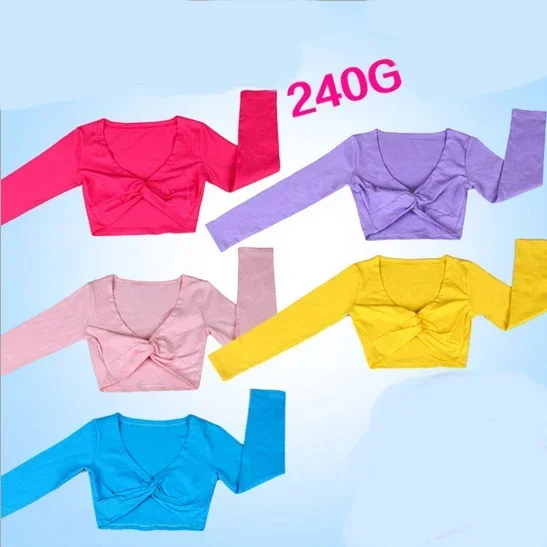 Long Sleeve Cotton Ballet Shrug Wrap Top Girl Ballet Warm Up Kids Child Leotard Crop Top