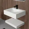 Modern Wall-Mount Rectangular Bathroom Sink Floating Vanity Shelf Set Stone Resin Vessel Sinks White Trough Drainage Smooth 1