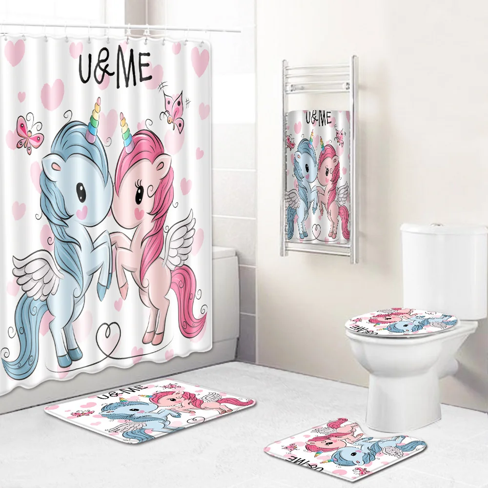 Водонепроницаемая занавеска для душа в виде единорога 4 шт./комплект | Дом и сад
