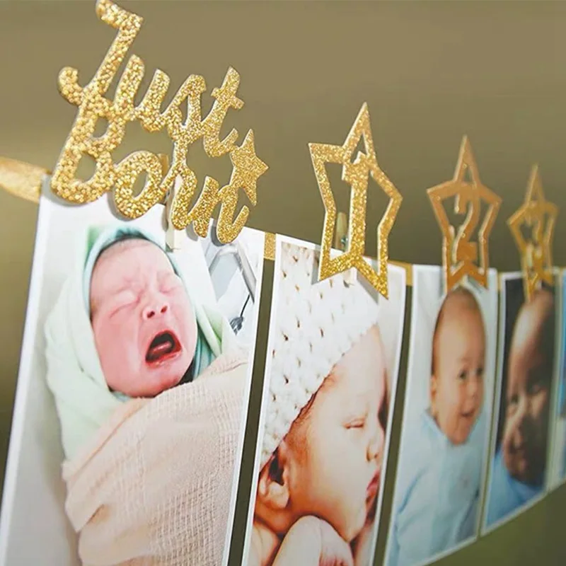 Party Decorations 12 Months Photo Frame Banner First Happy Birthday 1st Baby Boy Girl One Year Birthday Supplies