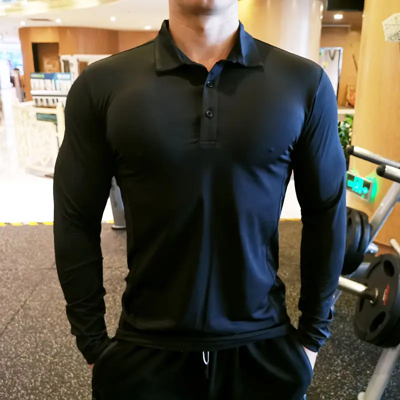 

2023 Spring and Autumn Men's Slim Fit Solid Color Polo Collar Button Casual Fashion Elegant Commuter Long Sleeve Polo ShirtTops