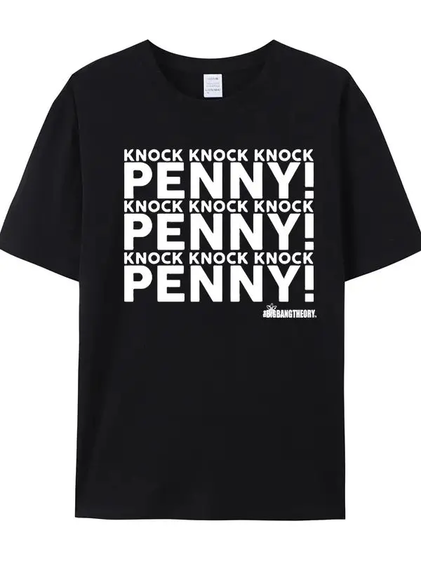La Maglietta Della Teoria Del Big Bang Penny Knock Knock Knock Logo T-Shirt Da Uomo Nera Nuova Da Uomo