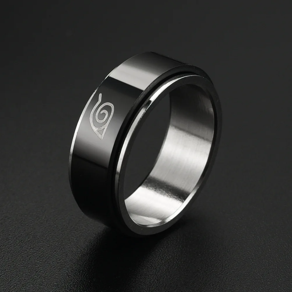 New Rotate Ring Konoha Uzumaki Symbal Logo Sign Sasuke Itachi Ninja Fashion Titanium Steel Anime Jewelry Cosplay Women Men Gifts naruto weapon ninja palm leaf fa rikudō sennin ootutuki hagoromo anime swords samurai real steel ninja sword kids weapon toys