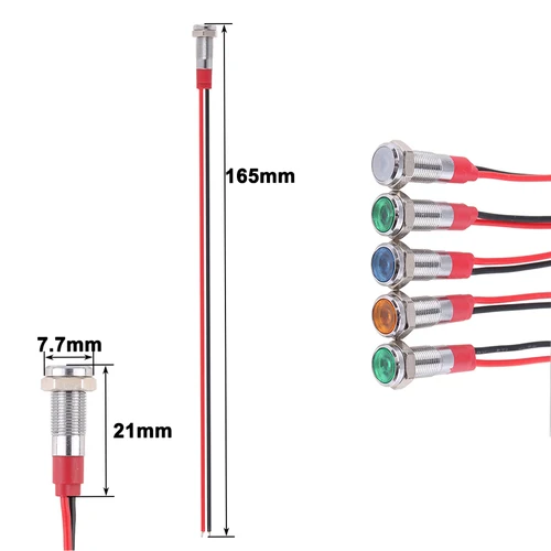 LED 금속 표시등, 6mm 방수 신호 램프 조명, 6V 12V 24V 220V 와이어 연결, 황동 니켈 도금 녹색 빨간색 파란색 2