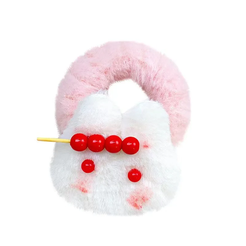 Sugar Gourd Rabbit Hairy Hair Band Hairpin Ins Female Soft Cute Cute Blush Rabbit Hair Rope Student Ponytail Hair Accessories
