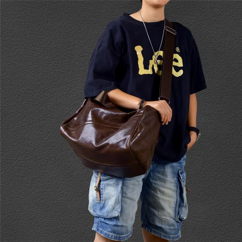 Business casual luxury genuine leather men's travel bag outdoor fitness handbag real cowhide large capacity women's shoulder bag