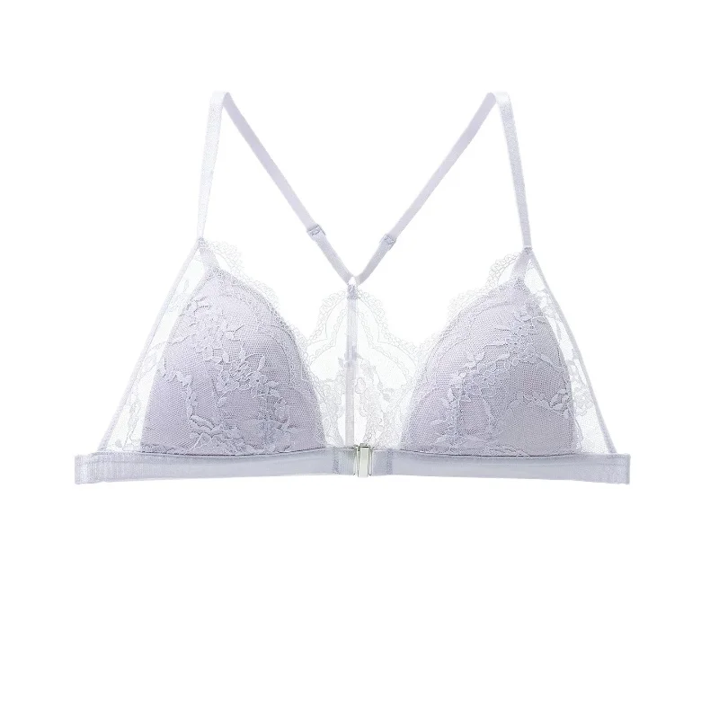 Bralette con chiusura frontale invisibile, coppe a triangolo push-up in pizzo, senza cuciture, leggero, comodo per le donne, elegante per i seni piccoli - immagine 5