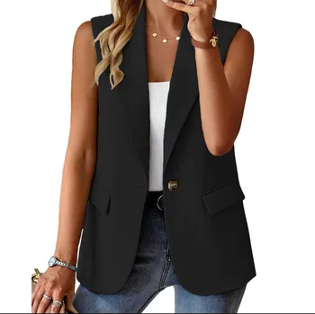 Nuovo gilet da donna tinta unita ufficio casual top cardigan cappotto semplice allentato per donna 1