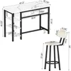 3-Piece Bar Table and Chairs Set, Modern White Faux Marble Table with 2 PU Cushion Bar Stools, Kitchen Counter 2