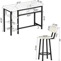 3-Piece Bar Table and Chairs Set, Modern White Faux Marble Table with 2 PU Cushion Bar Stools, Kitchen Counter 2