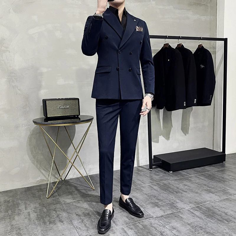 Men's Formal Suit Classic Double-breasted Suit 2 Sets 7XL-S Men's Luxury Fashion Wedding Banquet Social Business Suit Pants