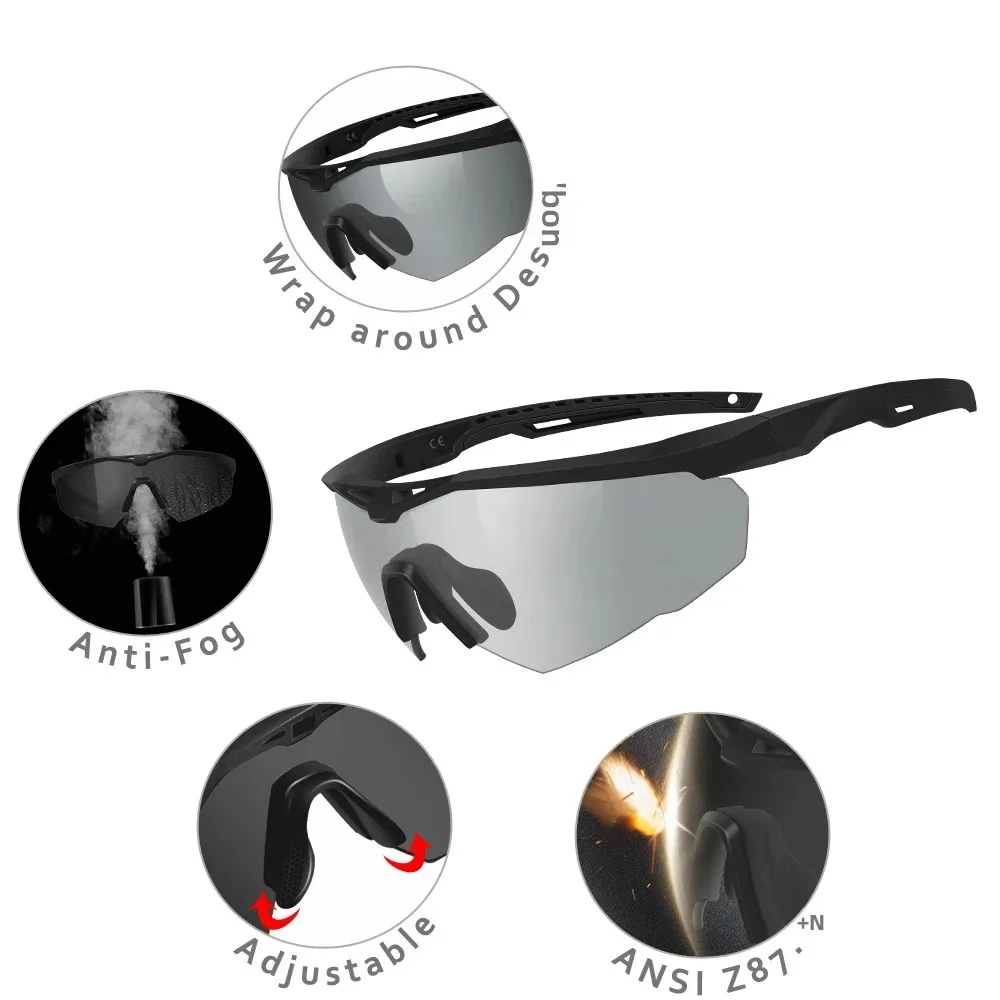 Lunettes de protection tactiques 3 lentilles - Anti-buée pour pêche par tous temps