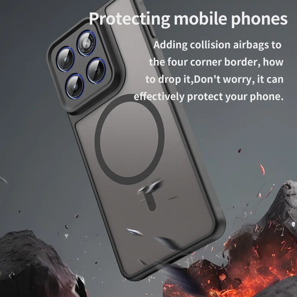 Sleek Matte Clear Magnetic Phone Case with Wireless Charging & Shockproof Protection