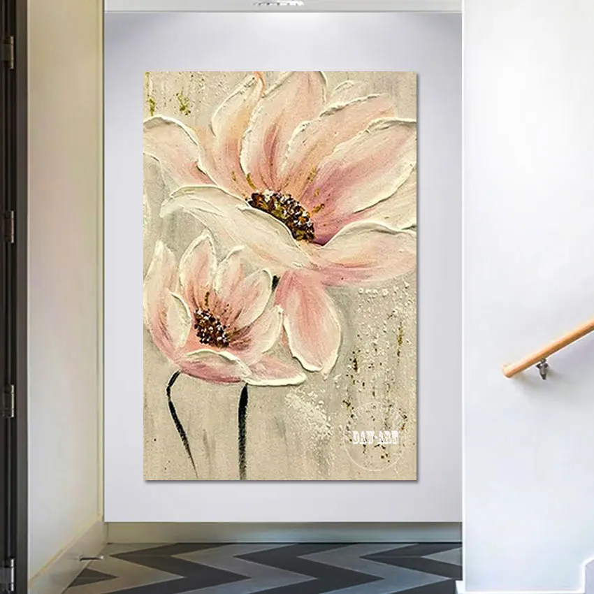 

High Quality Art Crafts New Design Pink Acrylic Flower Abstract Canvas Painting Unframed Large Living Room Pictures For Walls