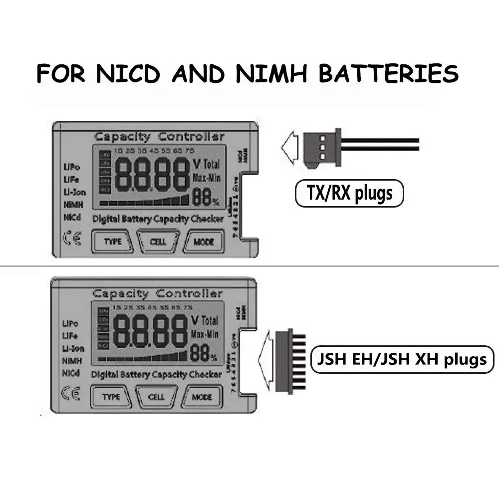 Tester Digitale di Capacità della Batteria, Misuratore di Tensione RC per Pacchi Ricaricabili LiPo, LiFe, Li-Ion, NiMH, NiCd - immagine 4