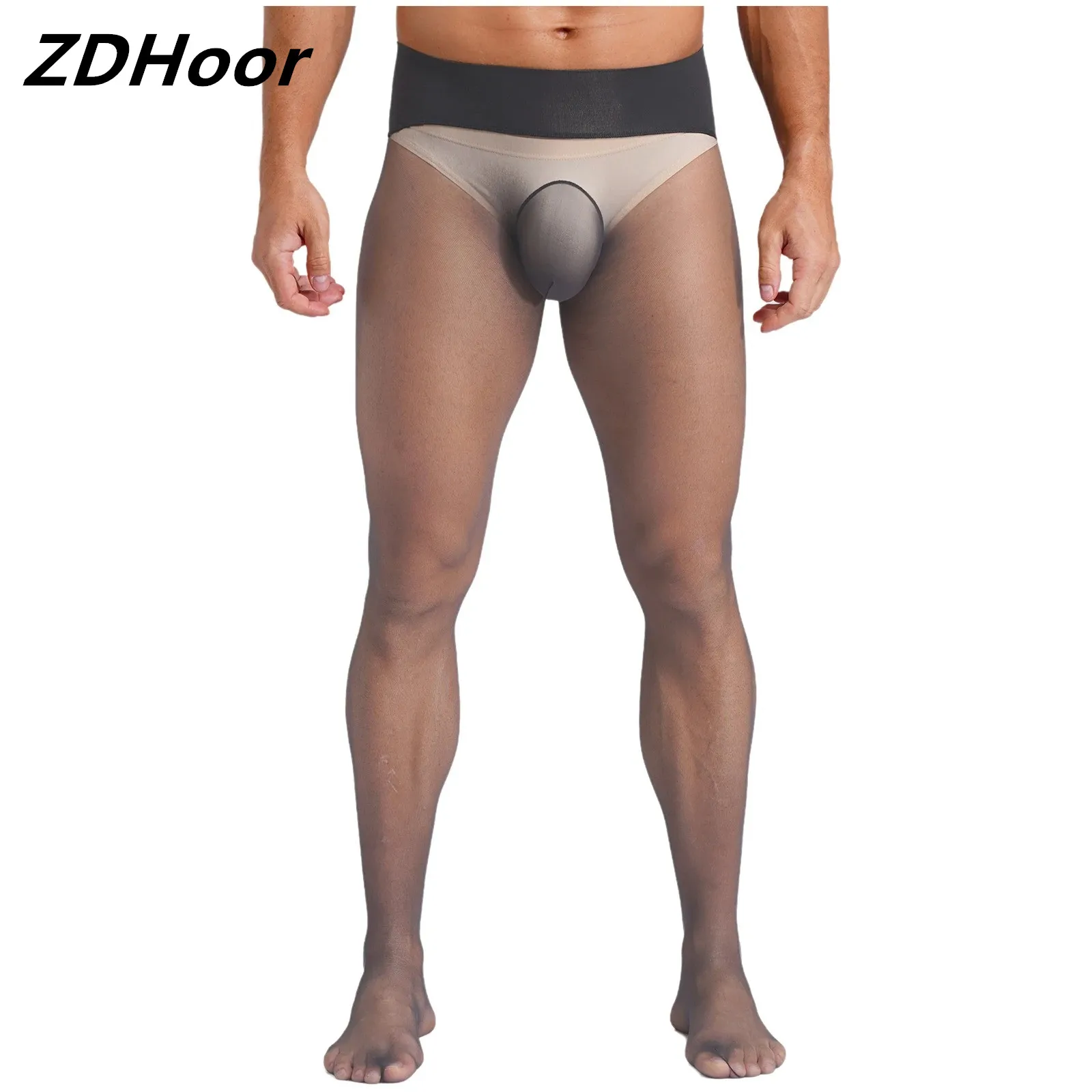 Mens See-through Stockings Ultra-thin Stretchy Pantyhose Stockings High Waist Seamless Leggings for Nightwear Dance Wear
