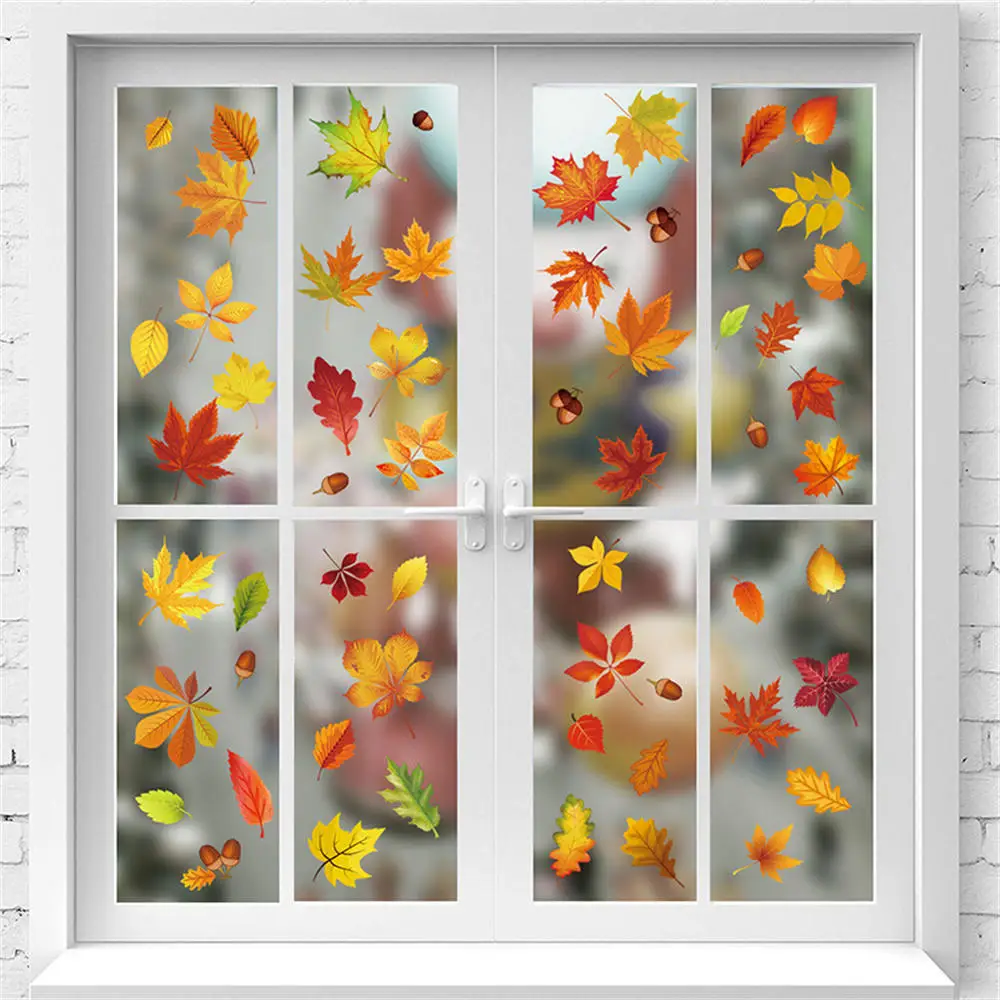 

Fall Window Glass Stickers Autumnal Thanksgiving Dwarf Turkey Pumpkin Animal Dwarf Maple Leaf Halloween Christmas Party Supplies