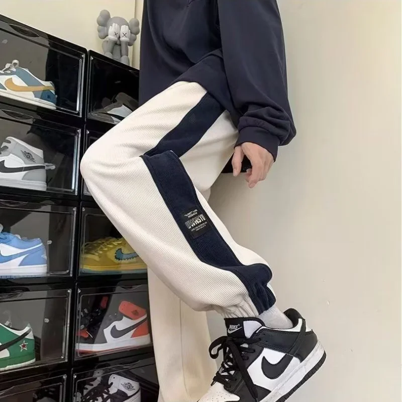 Men's Clothing 2023 Autumn and Winter Fashion New Splice Pockets Drawstring Solid Color Versatile Casual High Waist Harem Pants