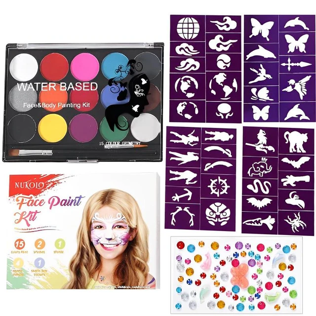  Face Painting Kit with Stencils, 15 Colors Water