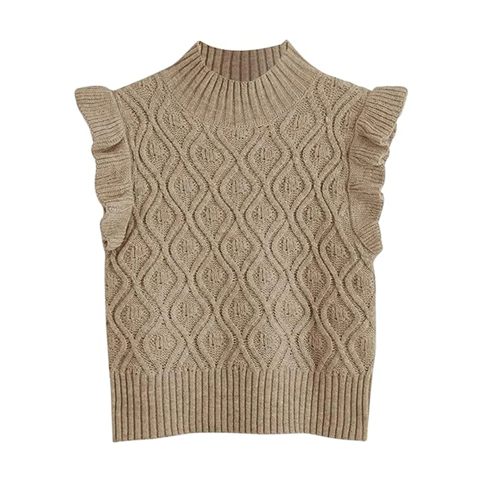 

Женский трикотажный жилет с оборками, повседневный однотонный пуловер без рукавов с ложным воротником, свитер для работы, офиса, для отдыха и путешествий