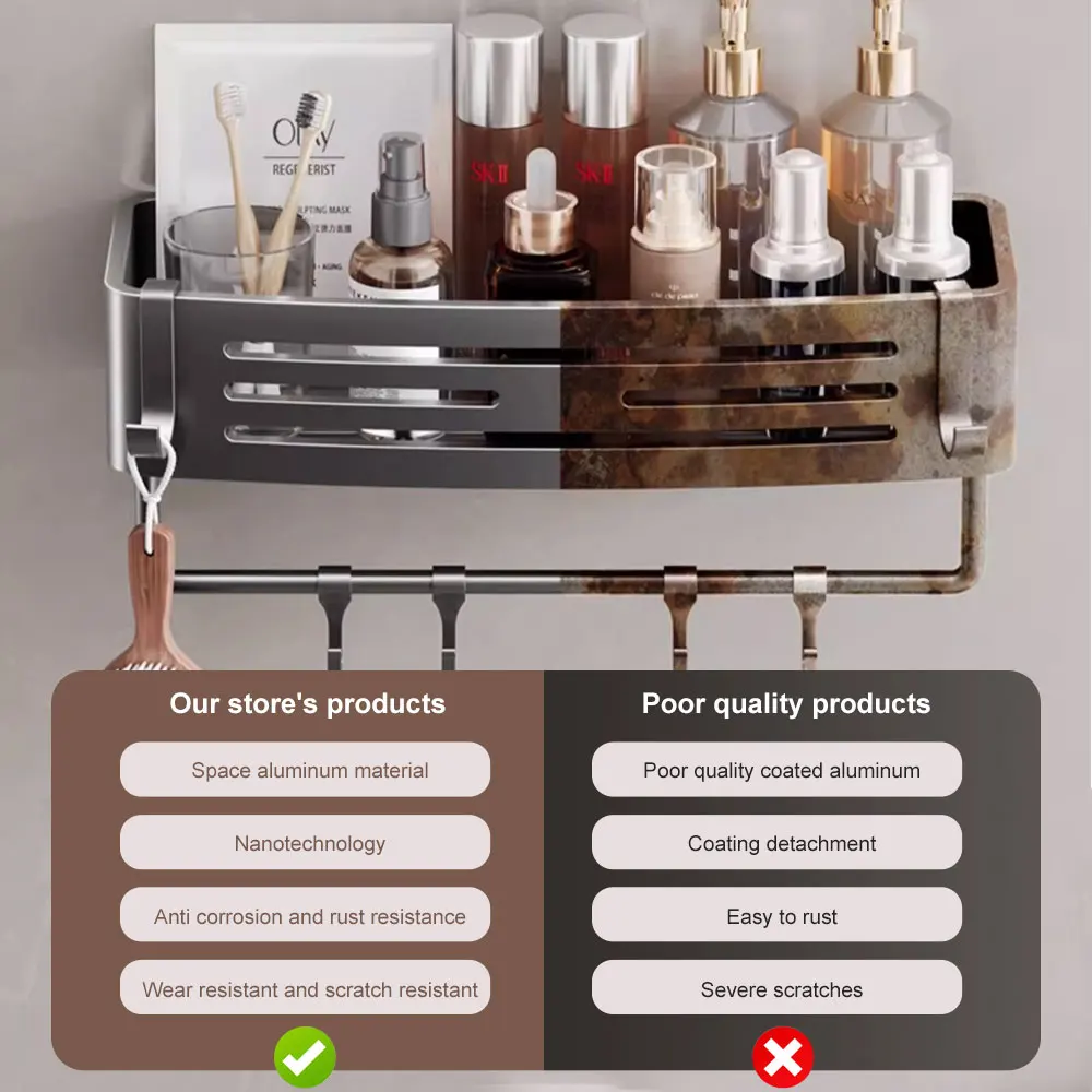 Shower Shelf Without Drilling 1-3 PCS Bathroom Organizer Space Aluminum Shampoo Holder Toilet Bath Shelf Bathroom Accessories 2