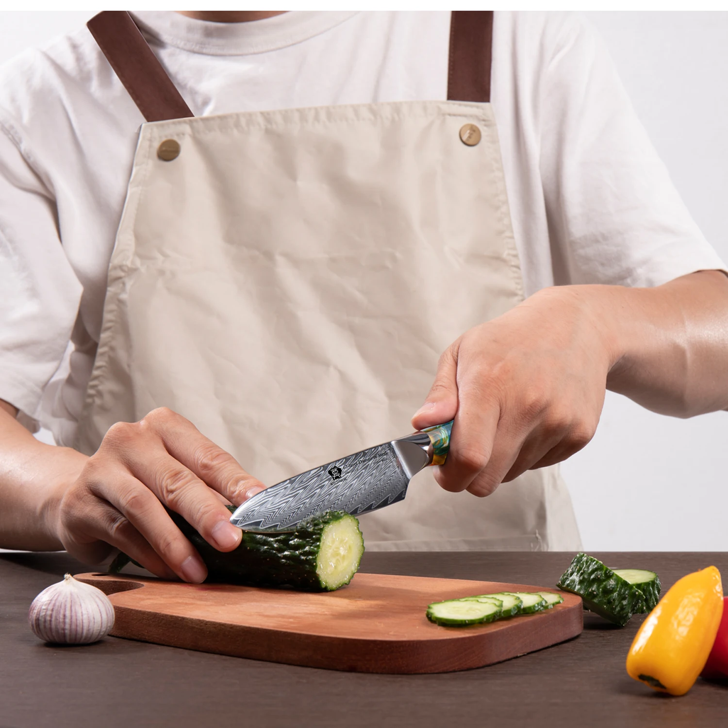 WILDMOK Utility Knife, 5 Inch Damascus VG10 Steel Kitchen Utility Knife, Sharp Kitchen Cooking Ergonomic Resin Handle