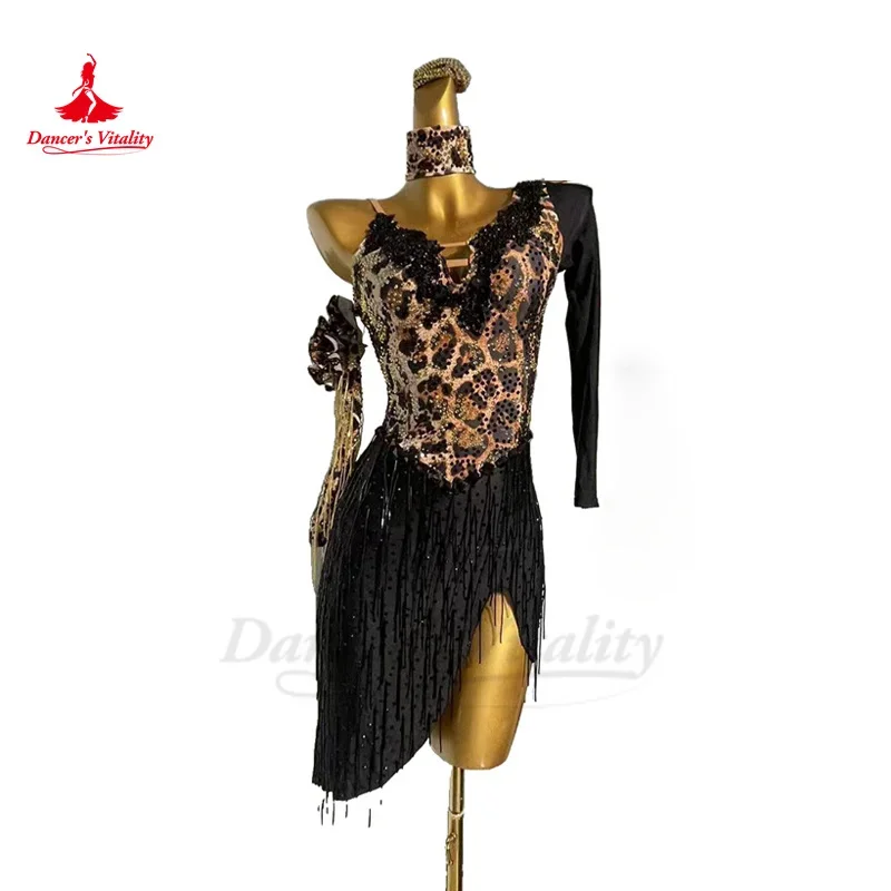 

Latin Dance Dress for Women Senior AB Stones Leotard Fringe Skirt Rumba Chacha Tango Performance Clothing Latin Dancing Dresses