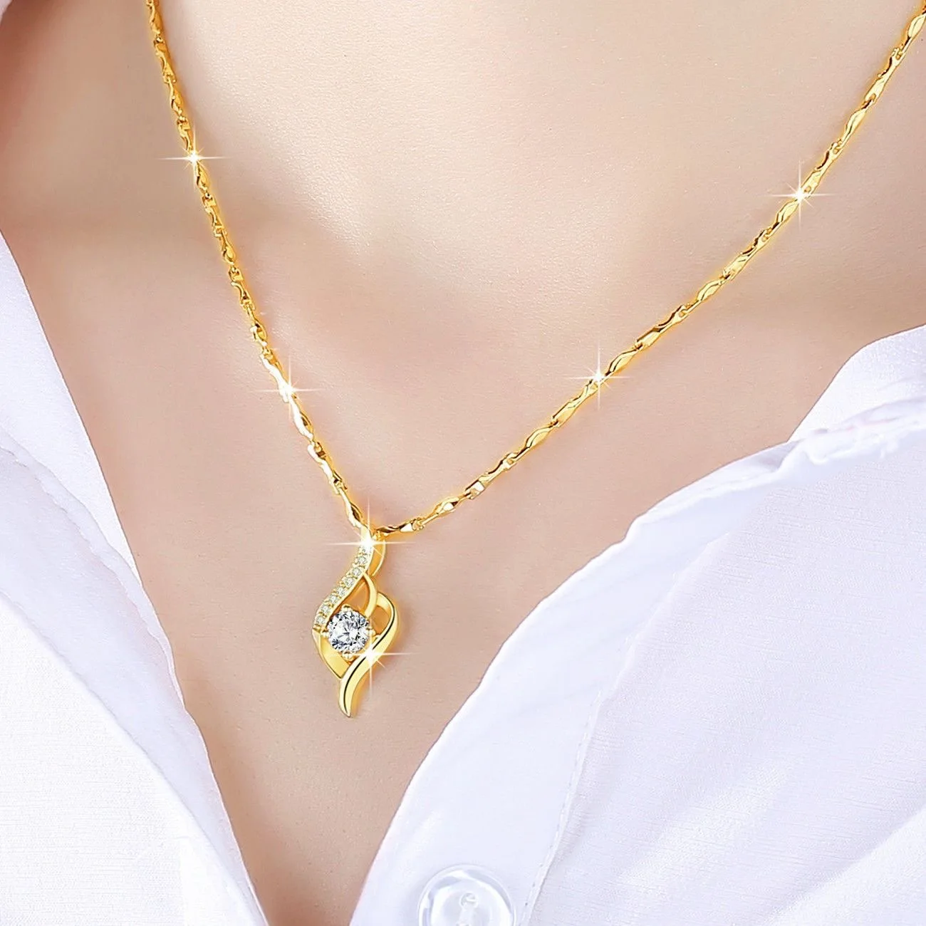 Women Light Luxury 9999 24K Real Gold Moissanite Clavicle Chain Only Love Necklace Pendant Smart Love Necklace