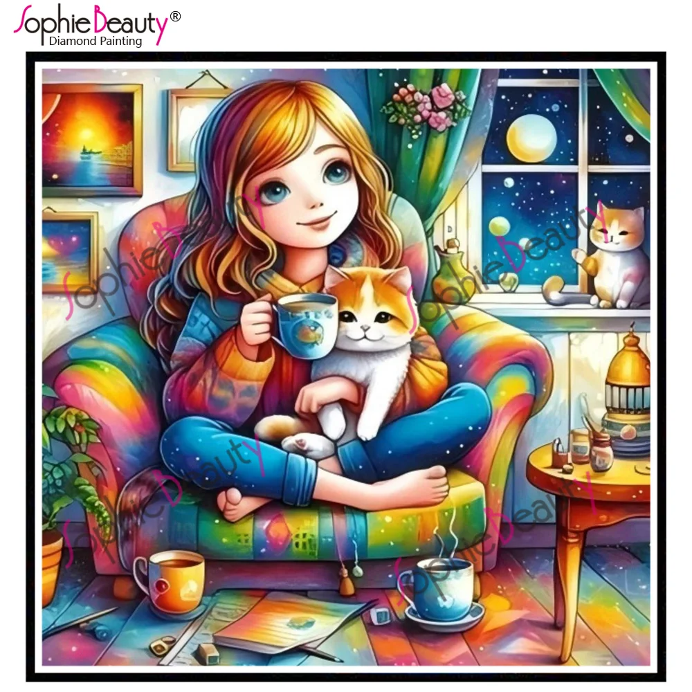 Sophie Beauty Quadrat voller Fee Staub Harz Diamant Malerei süße Mädchen Katze Kristall Bohrer Diamant Stickerei AB Stein Mosaik Kunst – Detail 8