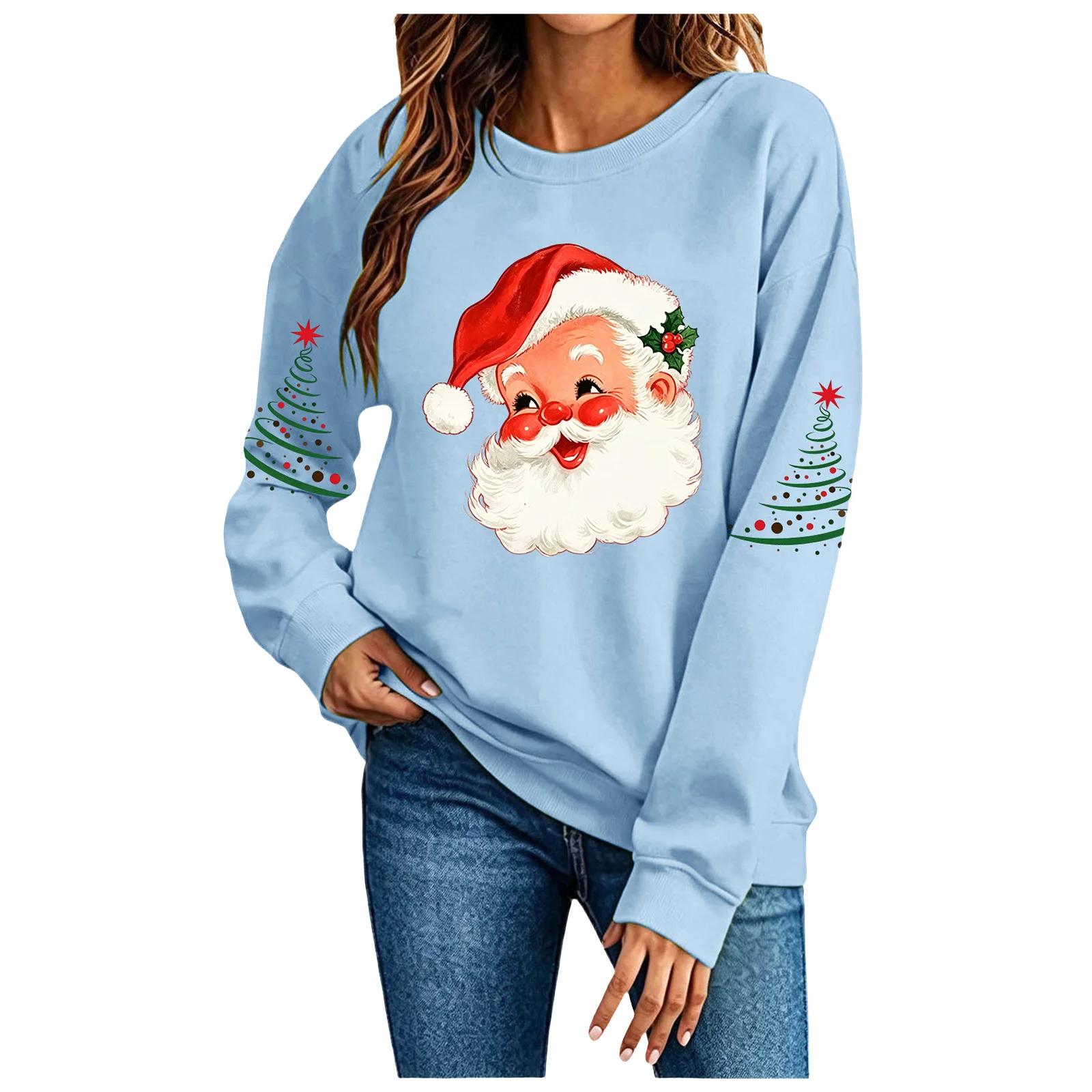 Cute Women's Christmas Santa Long Sleeve Sweatshirt Without Hat Fall Fashion