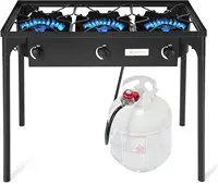 Camping Stove, 3 Burner Propane Gas Cooker w/Detachable Legs & CSA Regulator & 0-20 PSI Regulator for Camp Paito RV, Cast Iron, 1