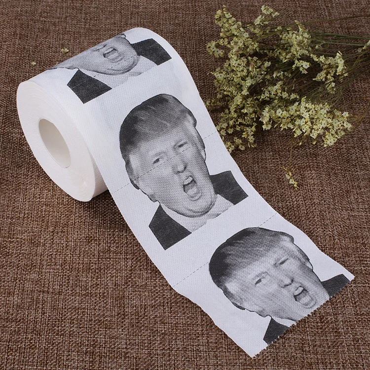 Humorous Toilet Paper Creative Funny Donald Trump Printed Toilet Paper Pure Wood Pulp Non Fading Bathroom Roll