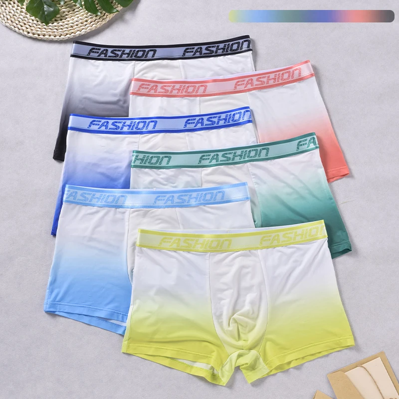 

New Men's Underwear Contrast Boxer Shorts Fashion Boxing Pants Mid Waist Flat Corner Pants Double Layer Cotton Underpants Briefs