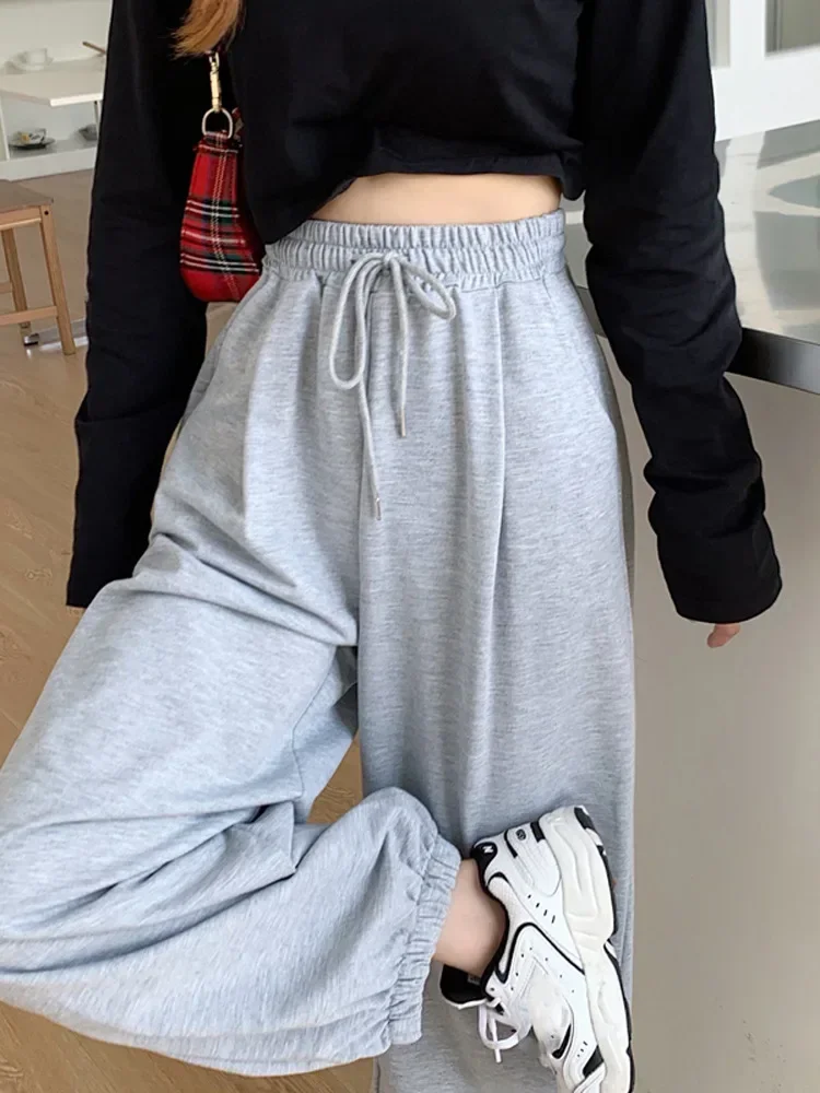 Gray Sweatpants for Women 2023 Autumn New Baggy Fashion Oversize Sports Pants Balck Trousers Female Joggers Streetwear adagir american style vintage loose women jeans streetwear slouchy oversize high waist denim pants y2k wide leg female trousers