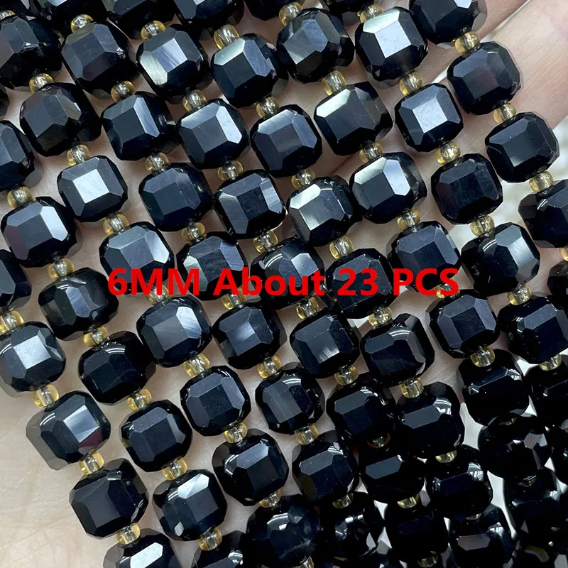 Naturstein-Perlen aus schwarzem Onyx in Zylinder-, Quadrat- und Rundform als Abstandshalter für die Schmuckherstellung, DIY-Armbänder und Armbandzubehör. – Detail 14